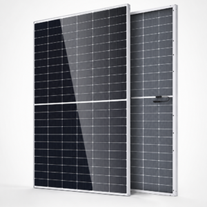 Монокристален соларен панел DMEGC Solar 590W Half Cut Bi-facial N-Type — лице и гръб