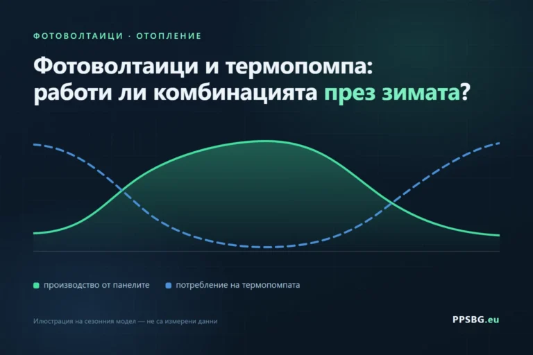 Схема: производството на панелите е най-високо през лятото, а потреблението на термопомпата — през зимата